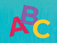 Icon featuring alphabet letters in a playful style.