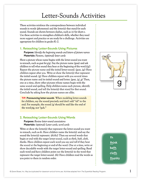 Graphic showcasing letter sounds activities for early learners.