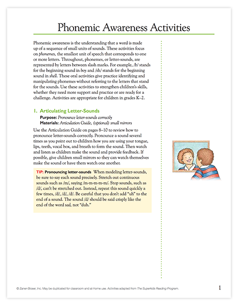 Graphic promoting phonemic activities for foundational skills.